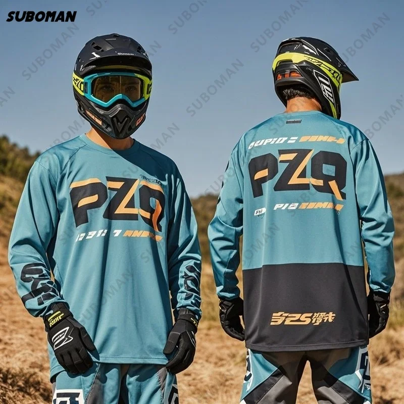 

New PZQ Mountain Bike Riding Wear Men Long-Sleeved Motocross Sports Windproof Breathable And Quick-Drying Comfortable Mesh Tops