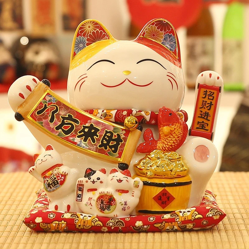 Automatic Waving Lucky Cat Ornament Wealth Symbol Decor for Shop Front Desk Living Room Gift for Business Opening