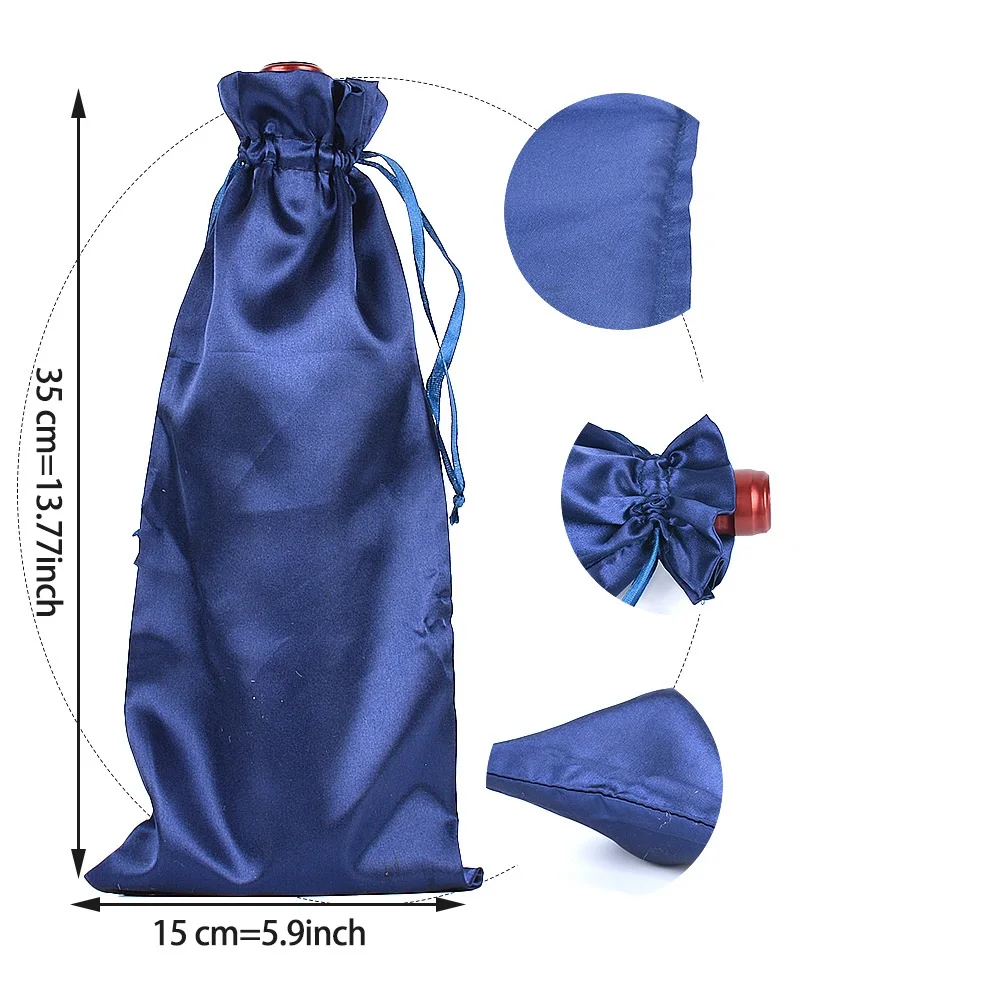 10pcs/lot 15x35cm Satin String Pouch Drawstring Bags Wine Bottle Packaging Bag Wedding Party Christmas Decor