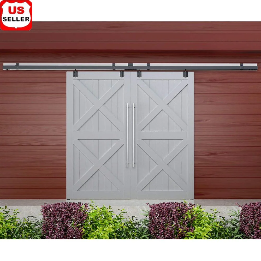 12FT Double Sliding Barn Door Hardware Kit Heavy Duty Wall Mount Box Track Outdoor Use 300lbs Load Hang 2 Doors