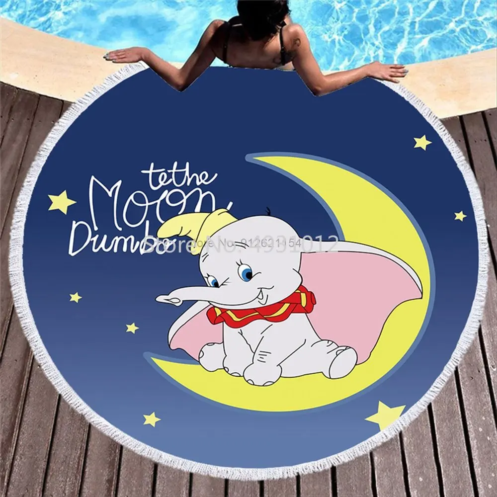 Disney Dumbo Bath Towel Round Beach Towel with Tassel for Women Girls Diameter 150cm Bath Towel Washcloth