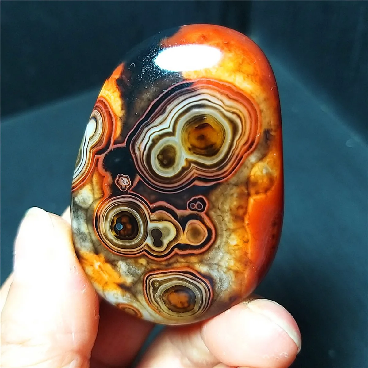 Sunset Tone Banded Agate Palm Stone, Tumbled Polished, Stone Art, Collectible, Natural Stone, Crystal Collection, Table Display