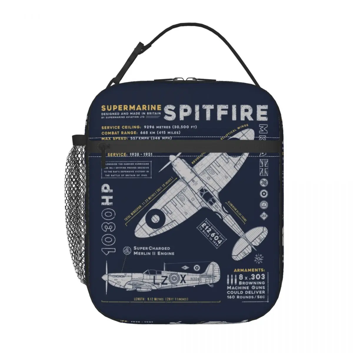 Supermarine Spitfire 단열 도시락 가방, 전투기 조종사 항공기 비행기 냉각기, 보온 도시락 상자, 어린이 학교 어린이