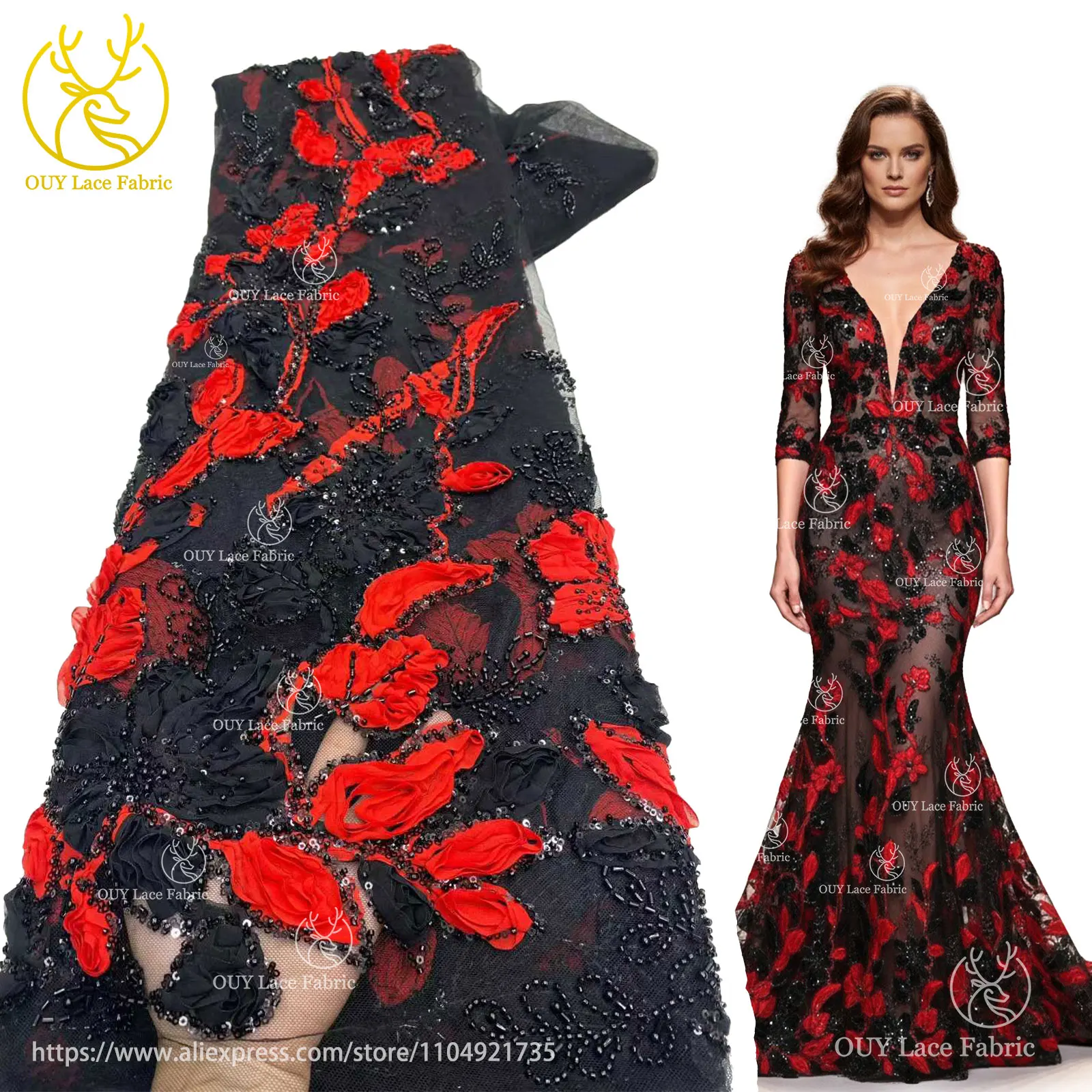 

Новейшая африканская кружевная ткань ручной работы с 3D цветами и бисером, 2021, Нигерия, кружевная ткань с вышивкой и блестками, женское шитье свадебного платья