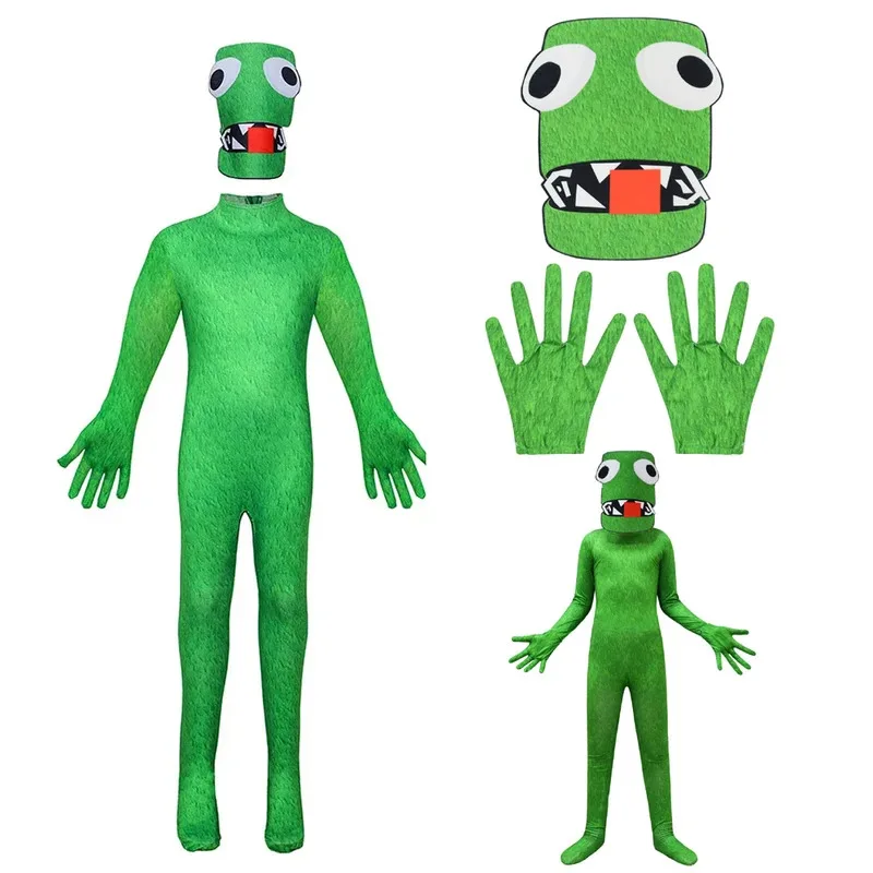 Game Rainbow Cosplay Costume Children Anime Friend Ro blox Green Monster Jumpsuits Boy Girl Kawaii Halloween Birthday Party Suit