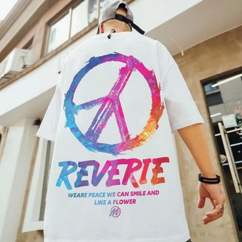 New 3d Colorful Printed T-Shirt For Men Summer Fashion Men's T-Shirt Peace Print Short Sleeve Tops Loose Oversized Harajuku Tees