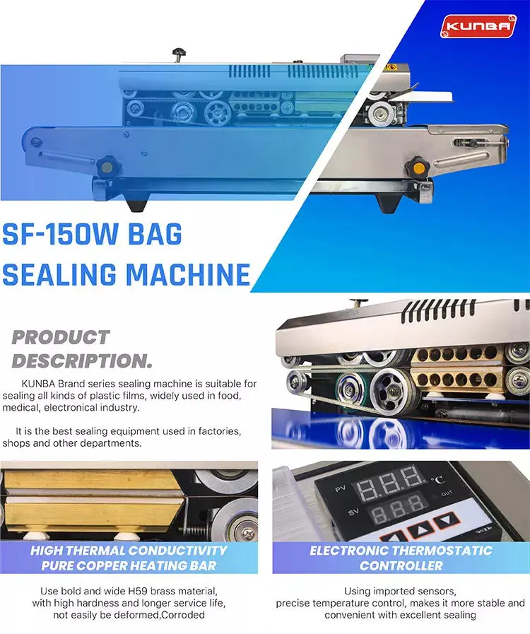SF-150W Automatic Digital Temperature Control Continuous Heat Sealer Sealing Machine For Aluminum Foil Plastic Bag