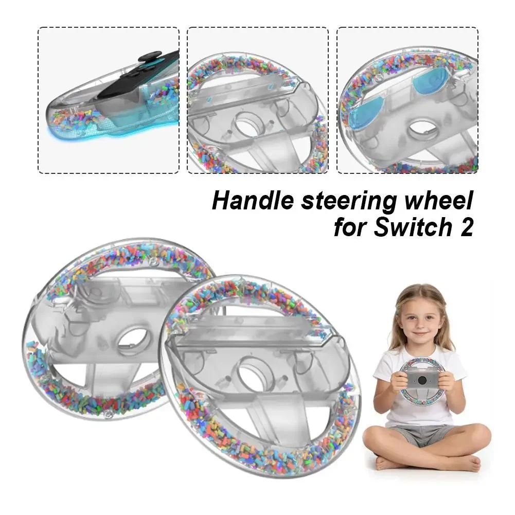 For The Switch2 Left And Right Small Joysticks, The Transparent Mini Mario Racing Game Steering Wheel With Colored Particles In