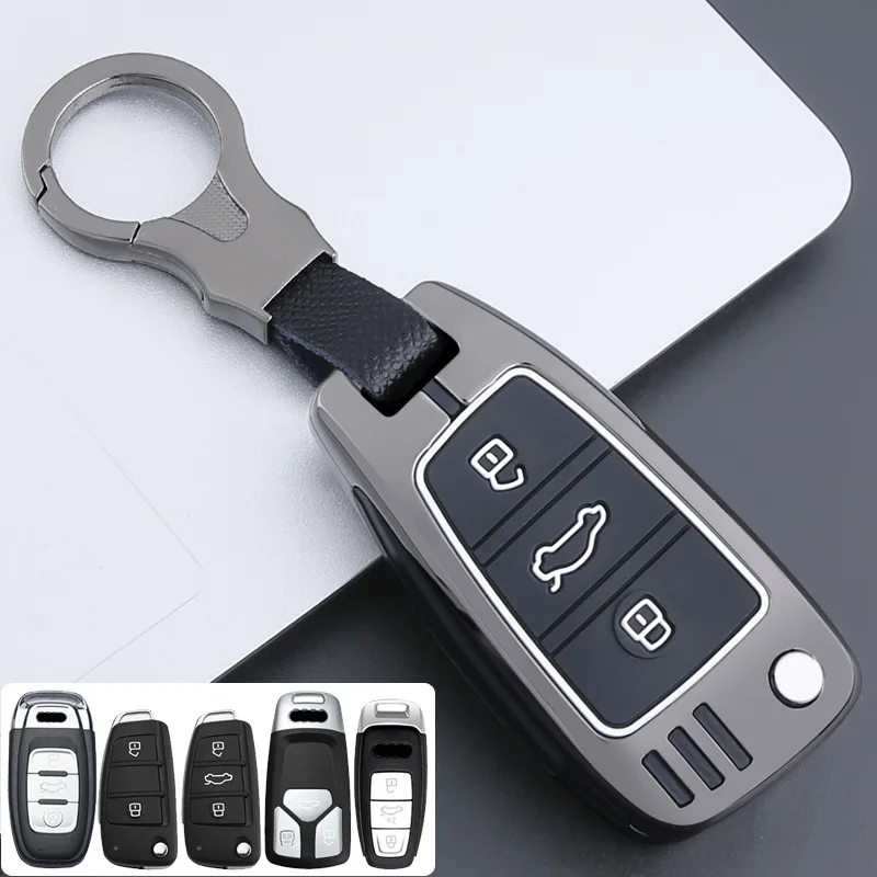 

Zinc Alloy +Silicone Full Cover Car Key Case for Audi A3 8L 8P A4 B6 B7 B8 C6 4F RS3 Q3 Q7 TT 8L 8V S3 C5 C6 Key Protetion Shell