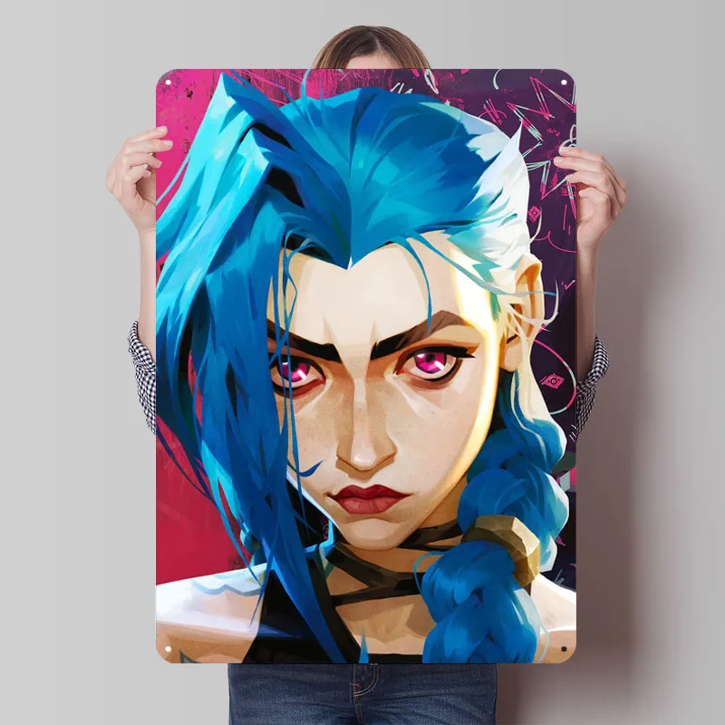 Close Up Jinx Poster Arcane Game Metal Sign Aesthetic Room Decor Men Custom Tin Plaques for Gamer Gaming Room Decoration Retro