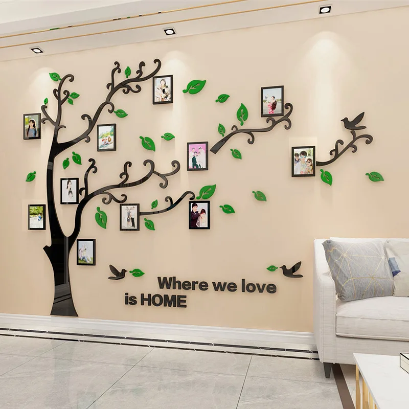Wall Stickers Tree Photo Frame 3D Acrylic Mirror Wall Decals For Sofa TV Background Wall Decor DIY Family Photo Frame Stickers