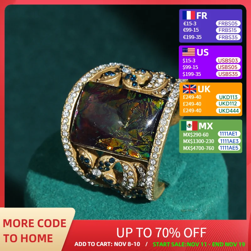 

Vintage Jewellery Stone Rings For Woman Colorful Accessories Natural Rhinestones Party Antique Gold Color Square 2025 Trendy