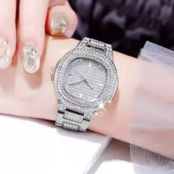 Montre à Quartz pour femmes, en diamant glacé et strass, style cubain, scintillante, cadeau, vente en gros