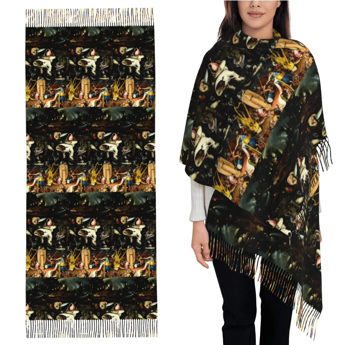 

Hieronymus Bosch - шарф с кисточками, женские мягкие теплые шали и накидки, длинная осенне-зимняя шаль