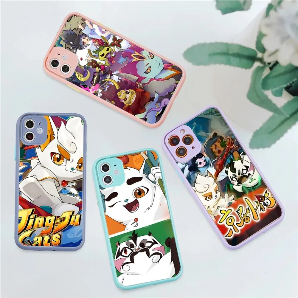 Beijing Opera Cats Phone Case for iPhone 14 11 12 13 Mini Pro Max 8 7 Plus X XR XS MAX Translucent Matte Cover