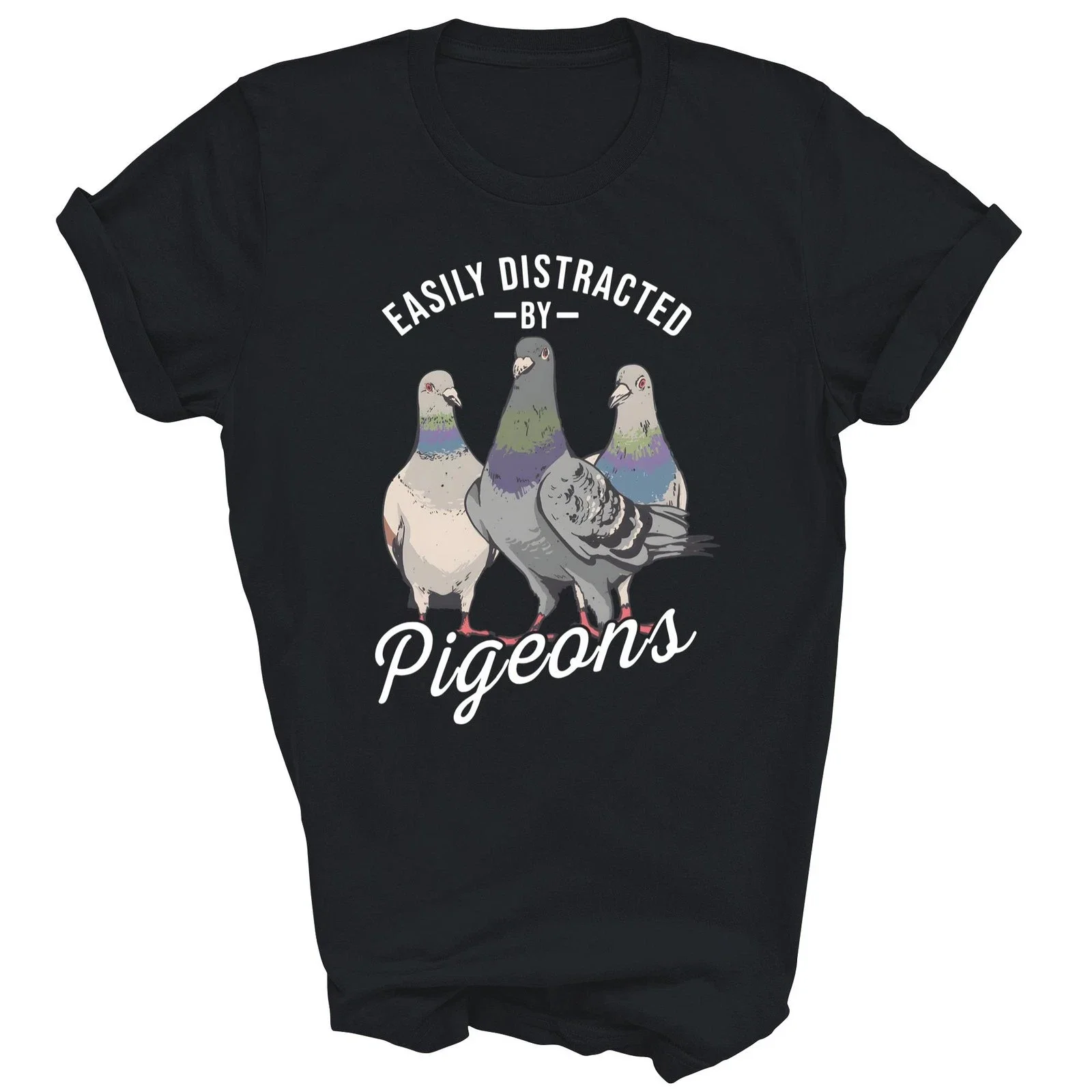 Men's Vintage T Shirt Easily Distracted By Pigeons Pigeon Lover Meme Women Streetwear Cotton Oversized Tee Unisex Top All-season