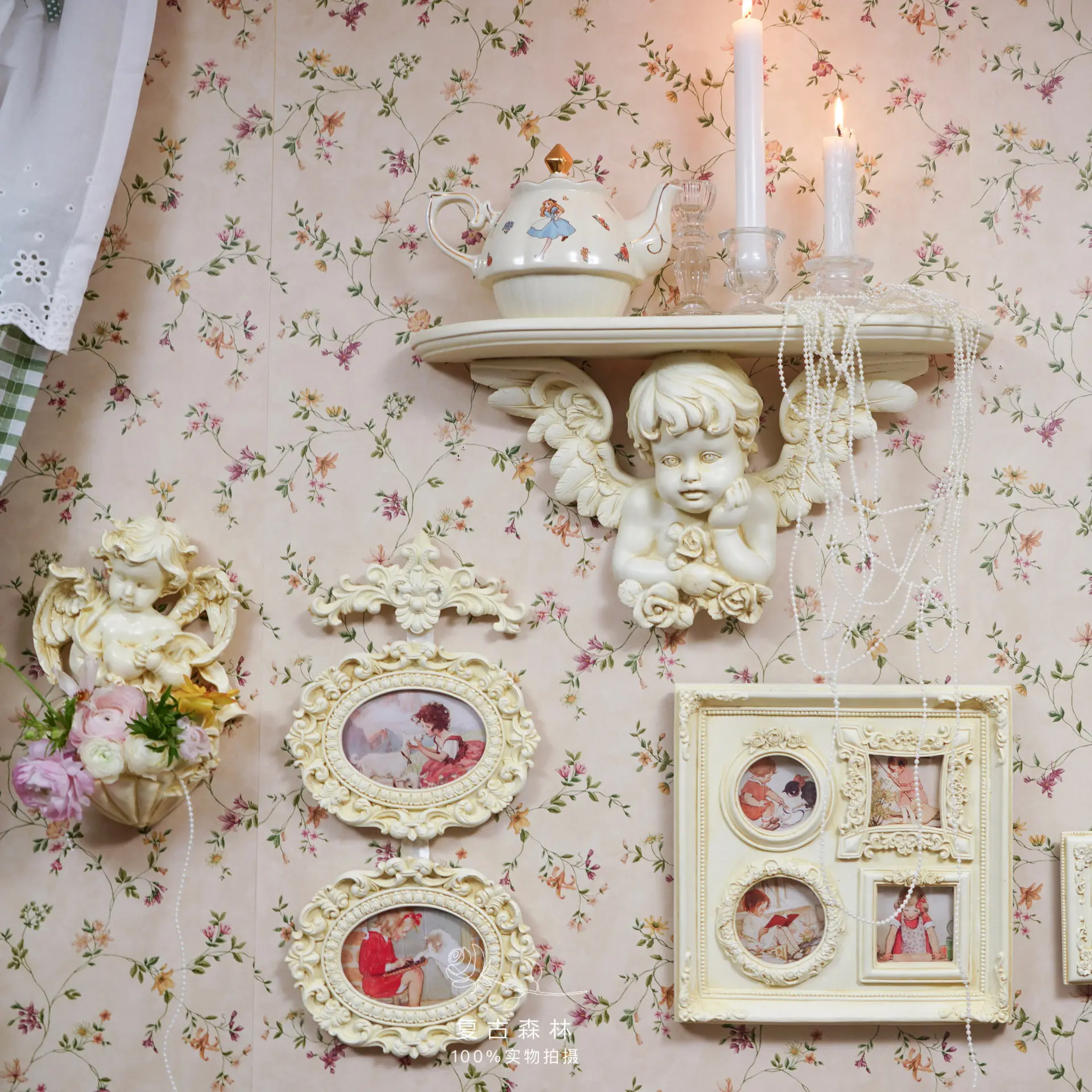 Vintage European style white angel relief resin photo frame home homestay wall decoration wall hanging group