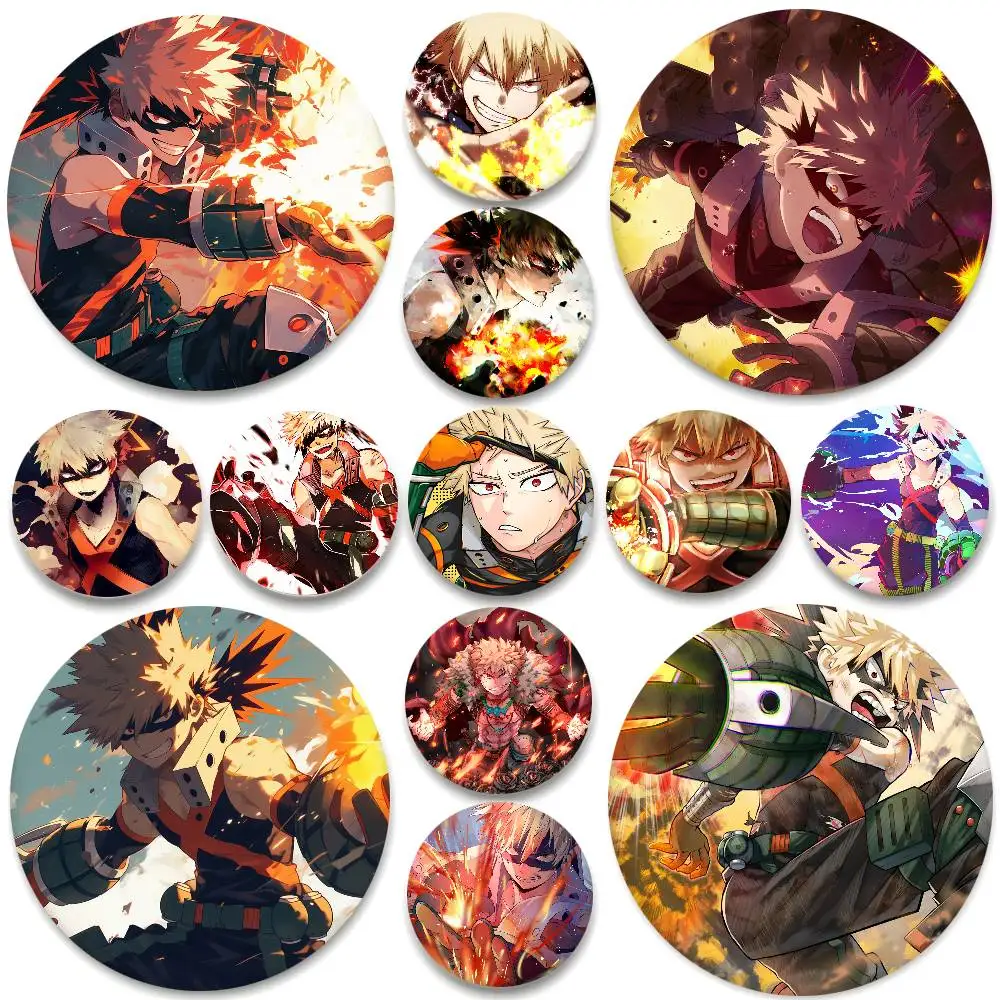 Insignias de Anime My Hero Academia Bakugou Katsuki, insignia redonda, broche de moneda de hojalata, ropa, mochila, accesorios, Pin de solapa