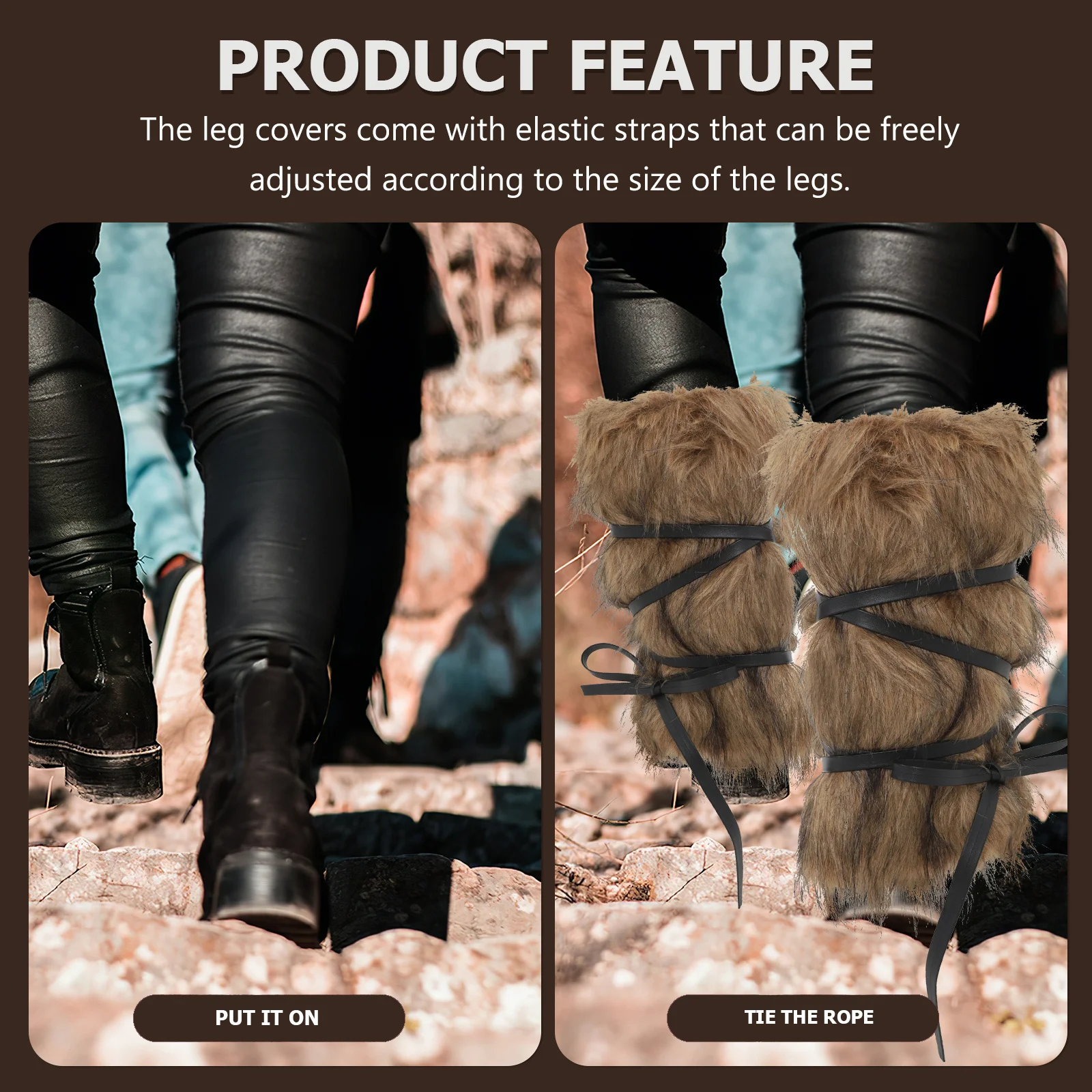 1Set Beinwickel mit Wikinger-Thema und elastischen Trägern, braun, warmes Kunstmaterial für Männer und Frauen, Cosplay, Halloween, mittelalterliches Festival