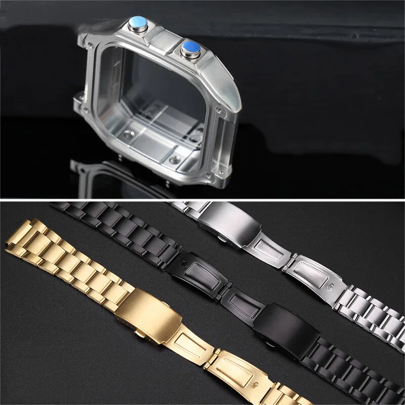 AE1200 Logam Case Mod Kit untuk Casio 3299 AE-1200 AE-1300 Bezel Kaca Tali Cincin Stainless Steel Watch Band Dimodifikasi Aksesoris
