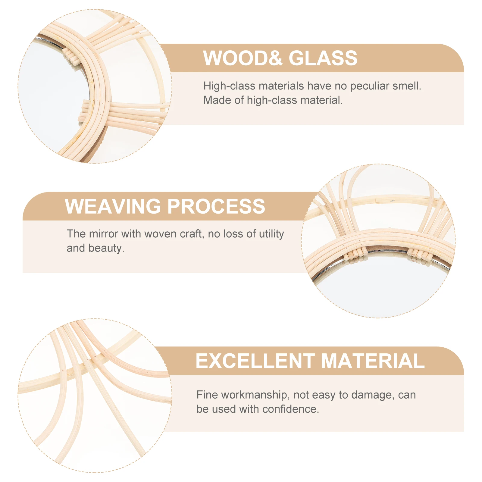 

Rattan Decorative Mirror Woven Wall Hanging Vintage Style Home nament Rustic Design Bedroom Living Room Office Hallway
