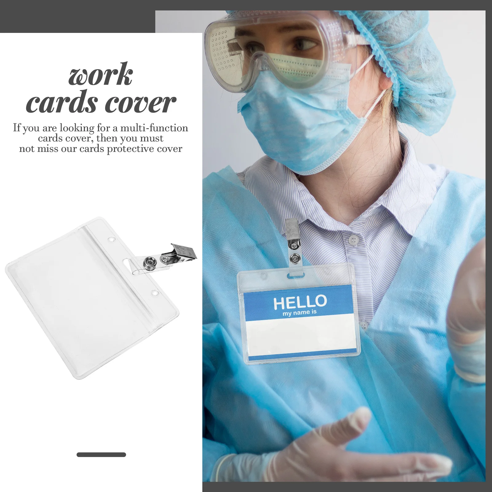 

20pcs Waterproof ID Card Holder PVC Badge Holders Clear Work Cards Cover Compact Lightweight Name Tags With Clip For