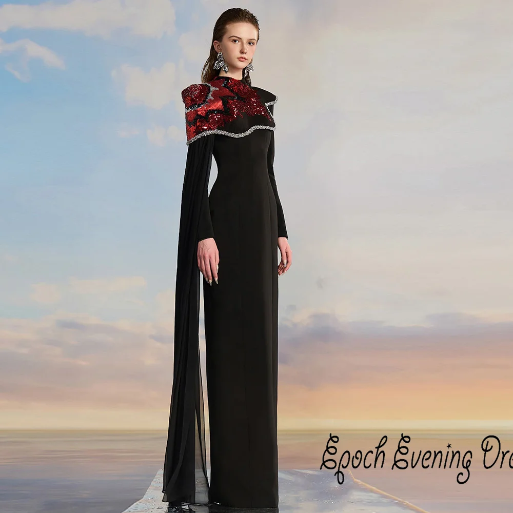 Epoch Luxury Sequins Evening Dress فساتين السهرة 2024 New Arabia Elegant Women Sexy Cocktail Party Prom Gown With Chiffon Shawl