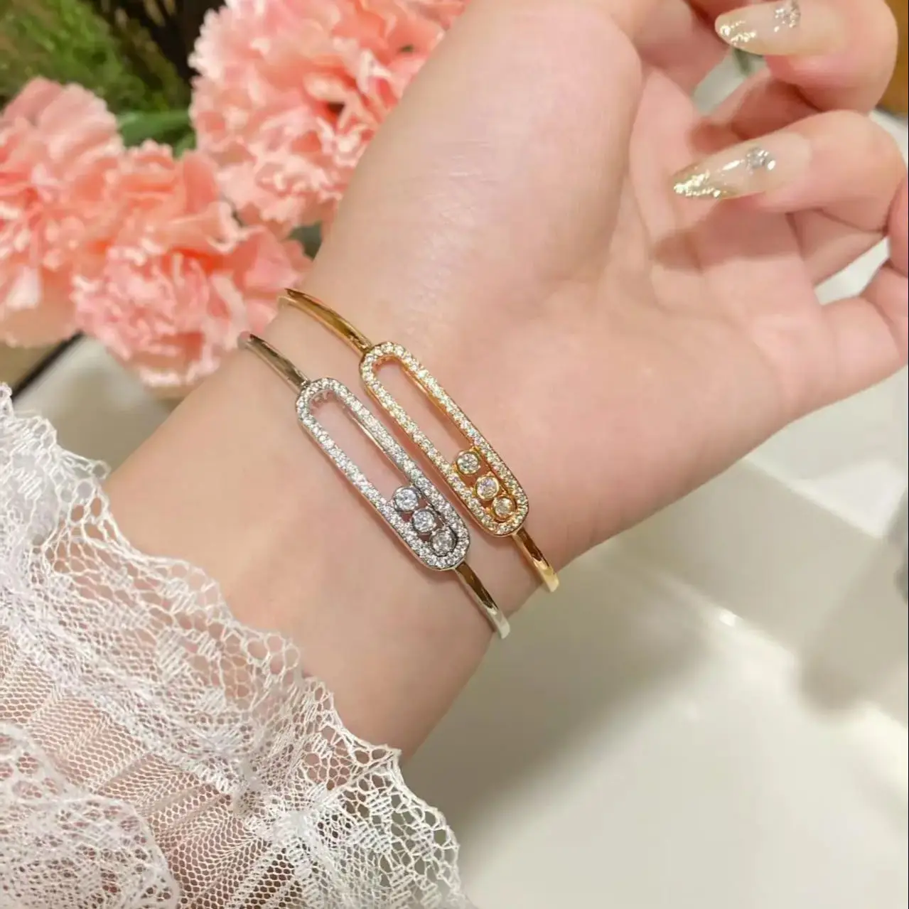 

Hot Selling Brand S925 Silver Moissanite Mobile Diamonds Couple Bracelet Unique Design Fashion Luxury Jewelry Beautiful Romantic