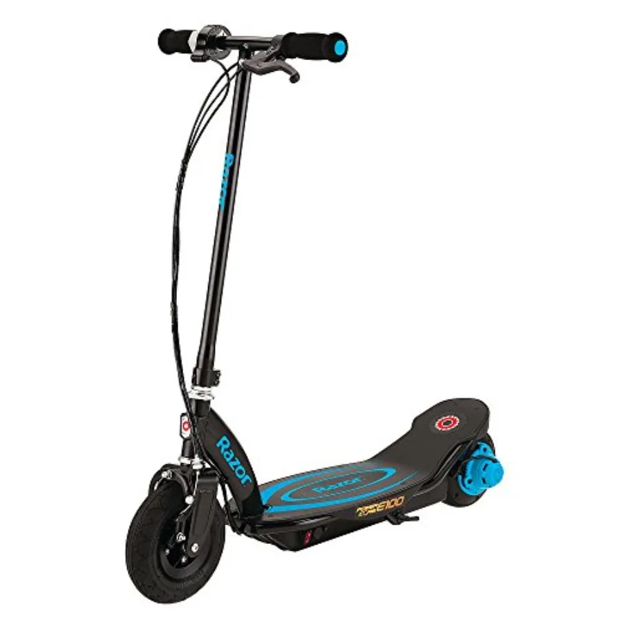 

' electric scooter for outdoor use, aluminum alloy frame, black color, 100W hub motor with 8 air-filled tire, up to 11 mph and