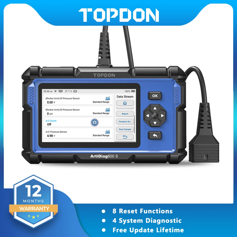 Topdon Artidiag600S OBD2 Scanner Automotive Car Diagnostic Tool ABS SRS TPMS Engine 8 Reset Functions Diagnostic Tool Scanner