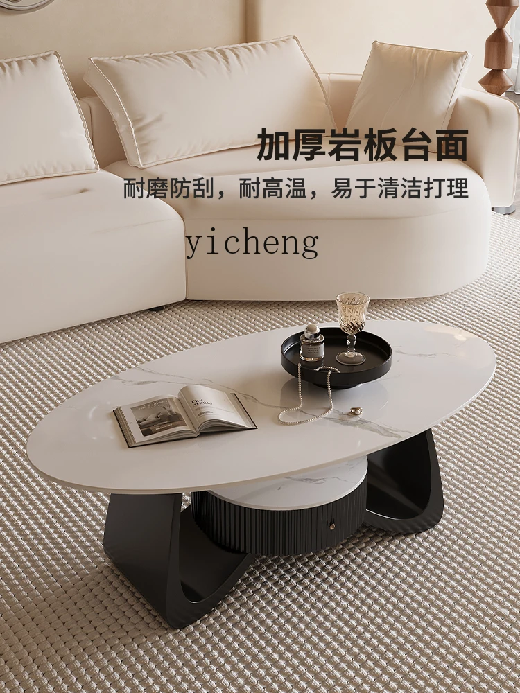 RWJ Oval Stone Plate Coffee Table Modern Minimalist High Sense Internet Celebrity Coffee Table Desk