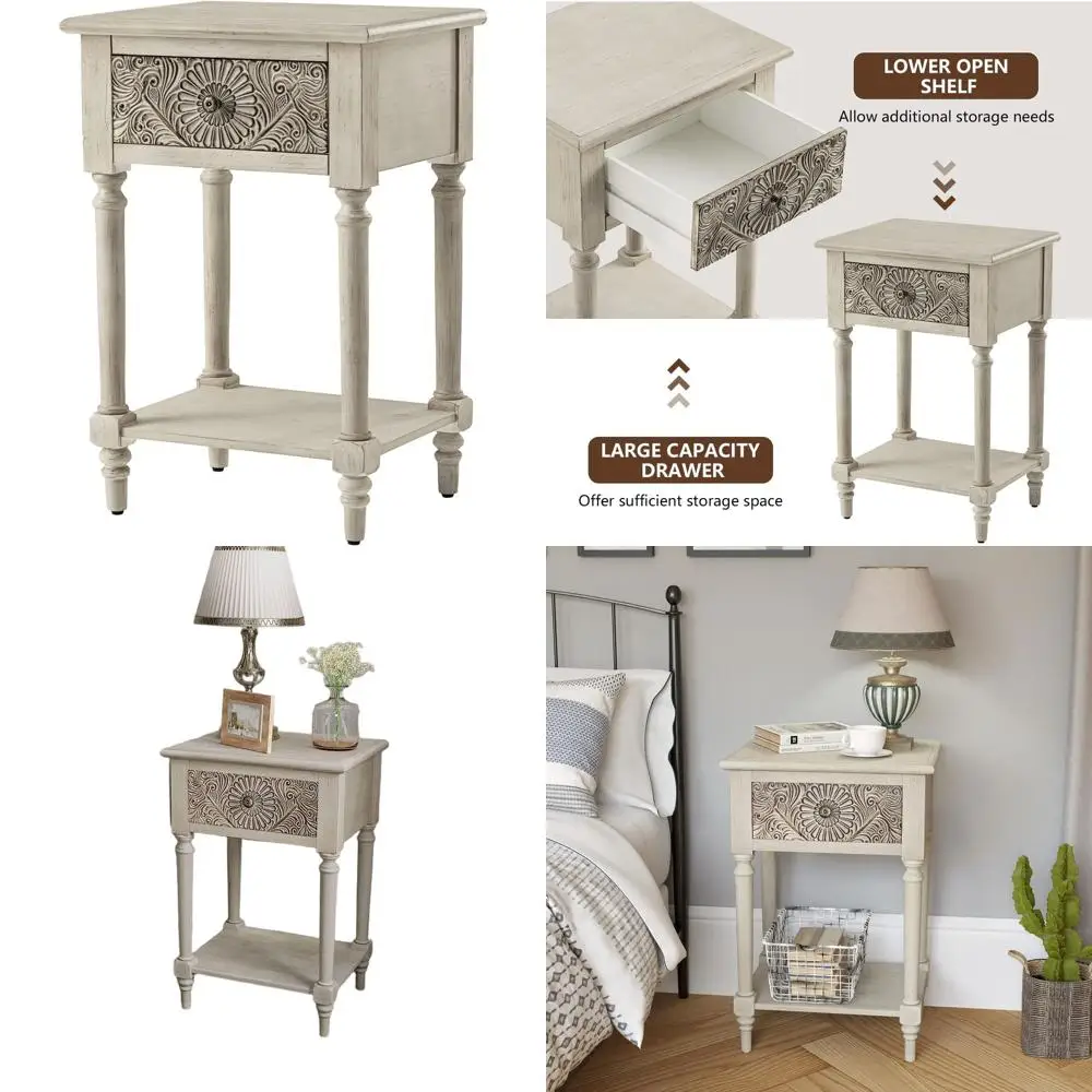 

Винтажная прикроватная тумбочка, двухуровневая прикроватная тумбочка из МДФ, деревянный акцентный столик с ящиком для хранения и открытой полкой для выставки товаров для спальни Livin