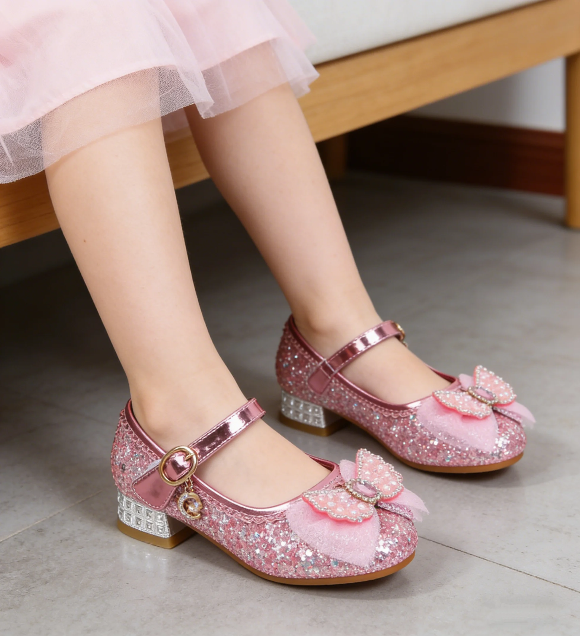 Kids' Casual Shoes Girls' Princess Sandals Children's Fashion Pink Blue High Heel Shoes Size 24-36