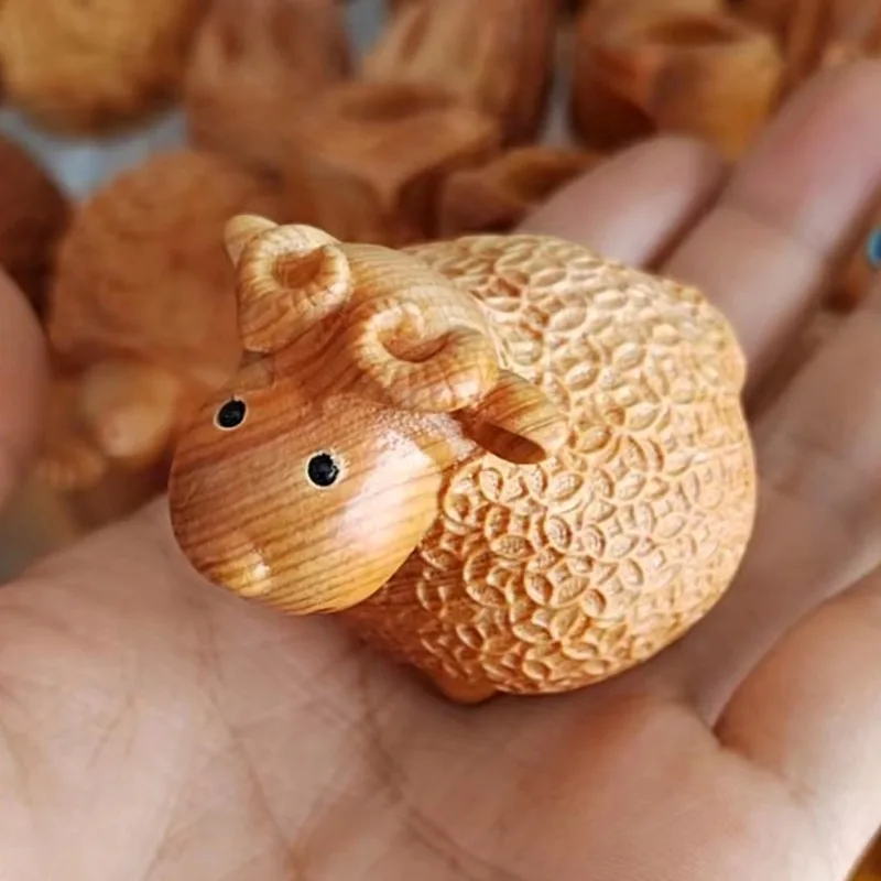 Thuja Wood Carving Money Sheep Figurine Solid Wood Sculpture Zodiac Animal Handheld Lucky Tang Sheep Artwork Cute Little Lamb