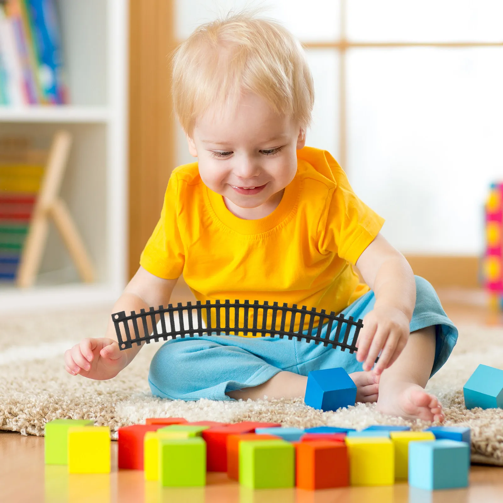 

5Pcs Realistic Electric Train Set Auto-Running on Tracks Includes 5 Straight Rails Safe Plastic Material for Children Learning