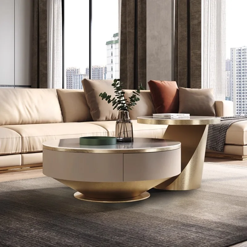 Italian light luxury rock slab TV cabinet coffee table combination household designer small apartment minimalist guest paint min