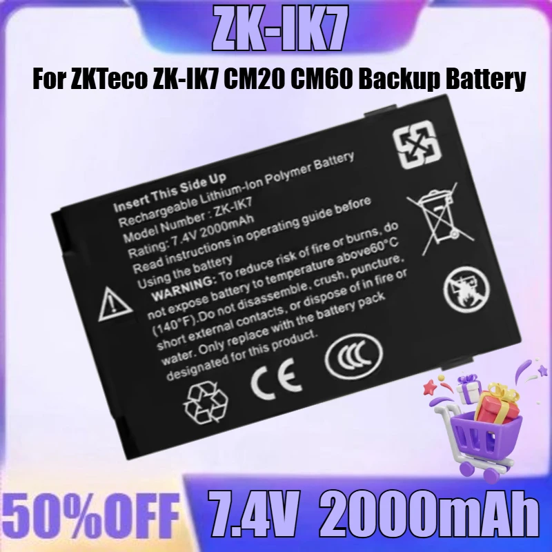 

New ZK-IK7 7.4V 2000mAh Battery for ZKTeco ZK-IK7 CM20 CM60 Backup Battery Attendance Machine Battery