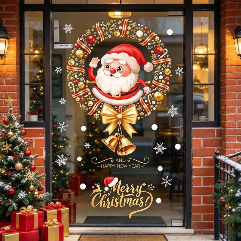 Festive Art Design Christmas Glass Sticker Static Cling Window Door Decal PVC Material Holiday Party Atmosphere Decoration Wall