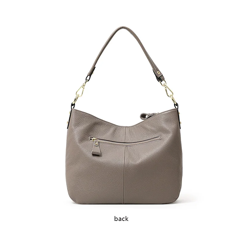 Echte Leder-Schultertasche für Damen, Aufbewahrungshandtasche, Schlichte und Leichte Graue Einkaufstasche – Detail 11