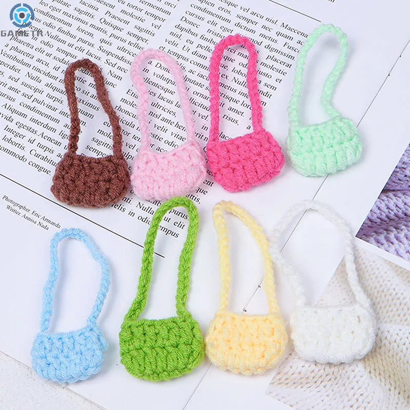 1/12 Doll Plush Knitted Shoulder Bag Crossbody Bag Doll Mini Dress Up Accessories Dollhouse Decor Kid Pretend Play Toys