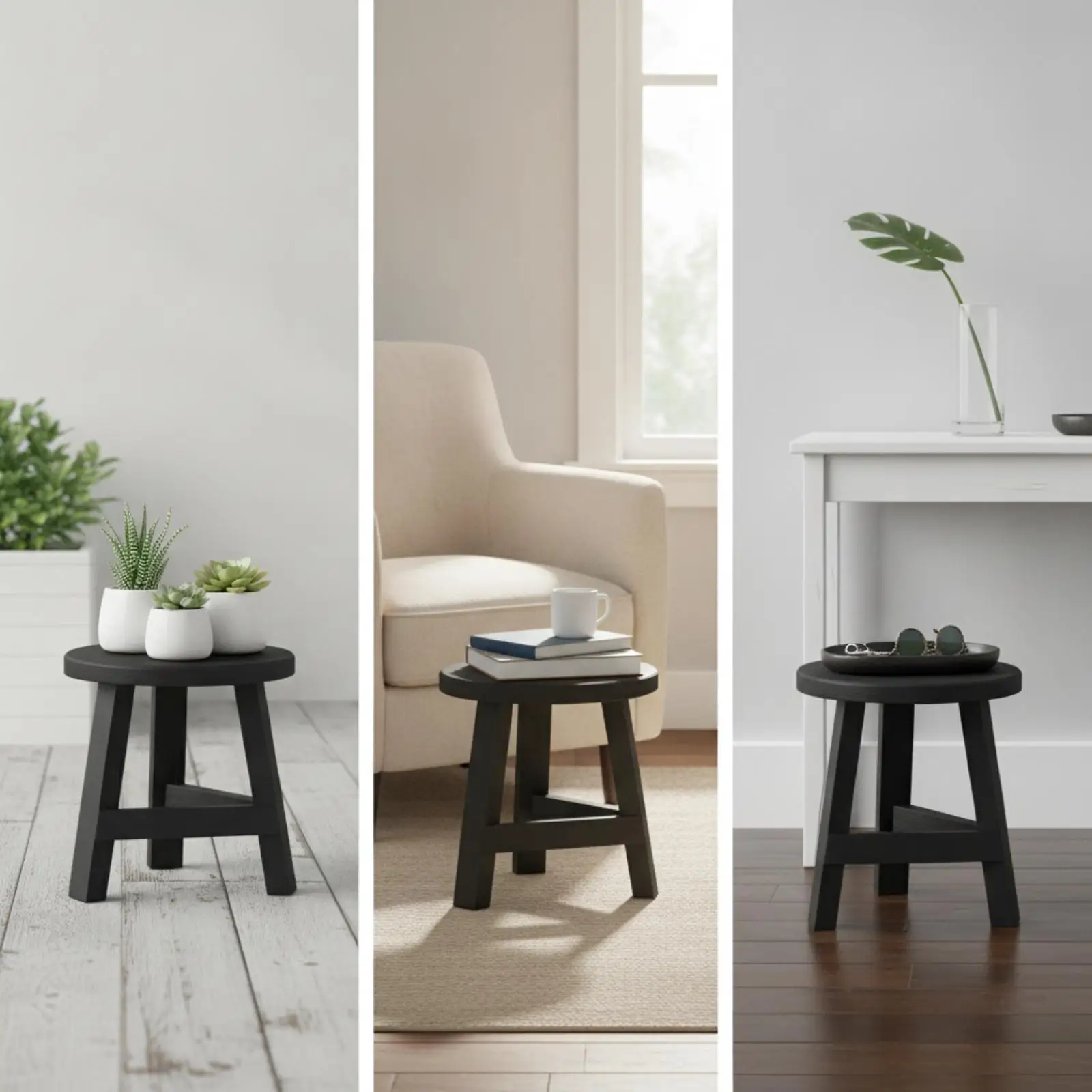 Wooden Round Stool Plant Stand for Indoor Outdoor Use As Decor Display and Extra Seating