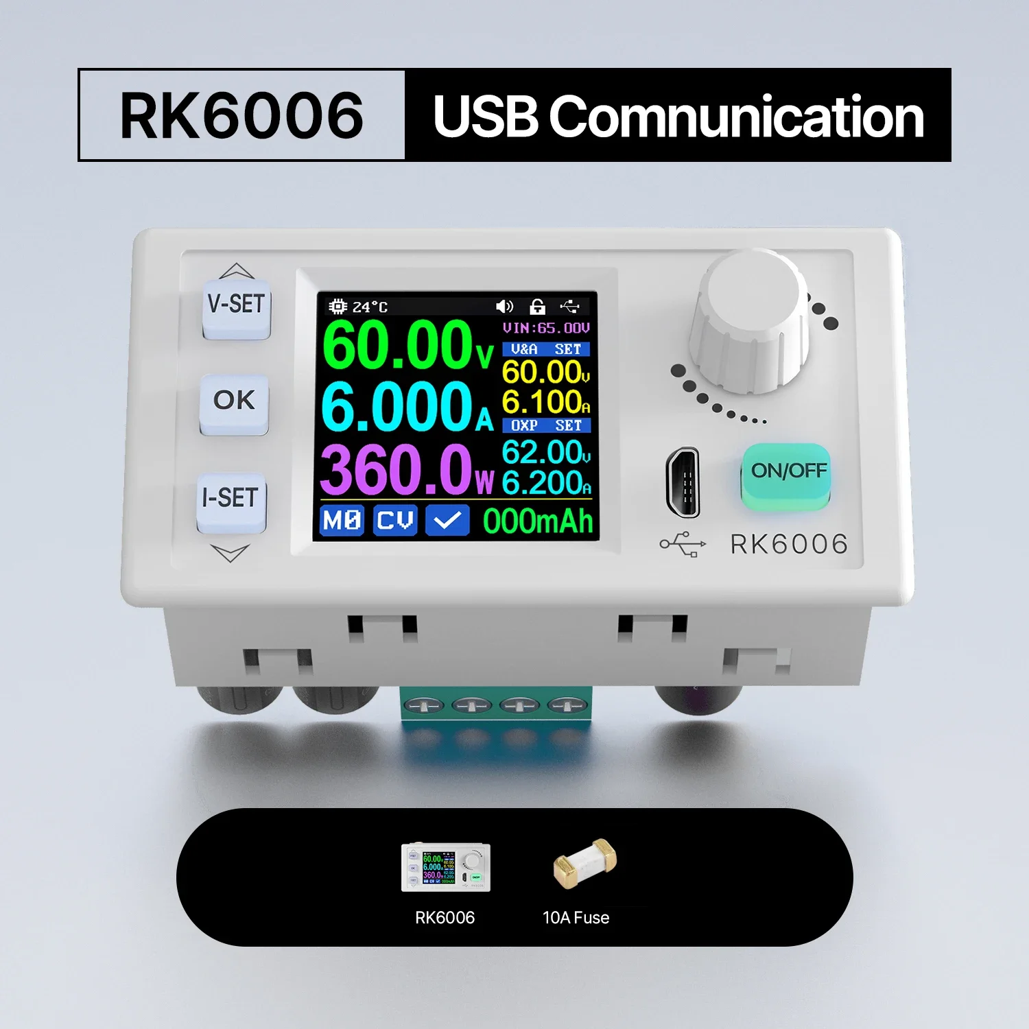 

RK6006 DC Regulated Power Supply 6A 60V DC to DC Step Down Voltage Bench Firmware Upgrade USB Stabilized Voltage Buck Converter