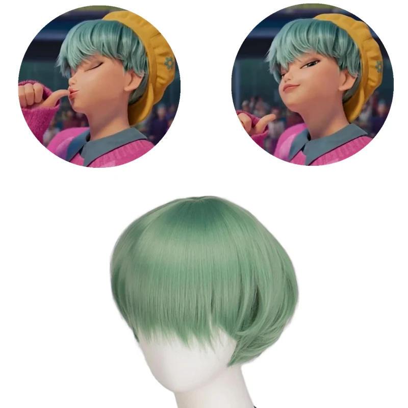 Saja Boys Baby Cosplay Synthetic Wig For Devil Hunter Short Green Men Hair Anime Heat Resistant Wigs Halloween Party Wigs Prop