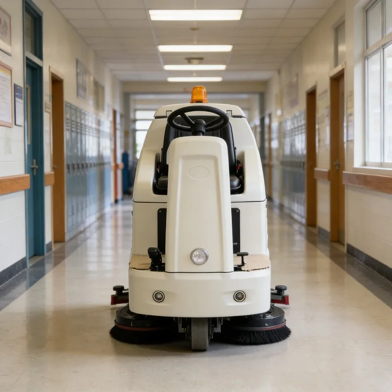 

Commercial Floor Scrubber Walk Behind for School Hallway Cleaning 50L Dual Tank Automatic Scrubber Dryer Machine 24V