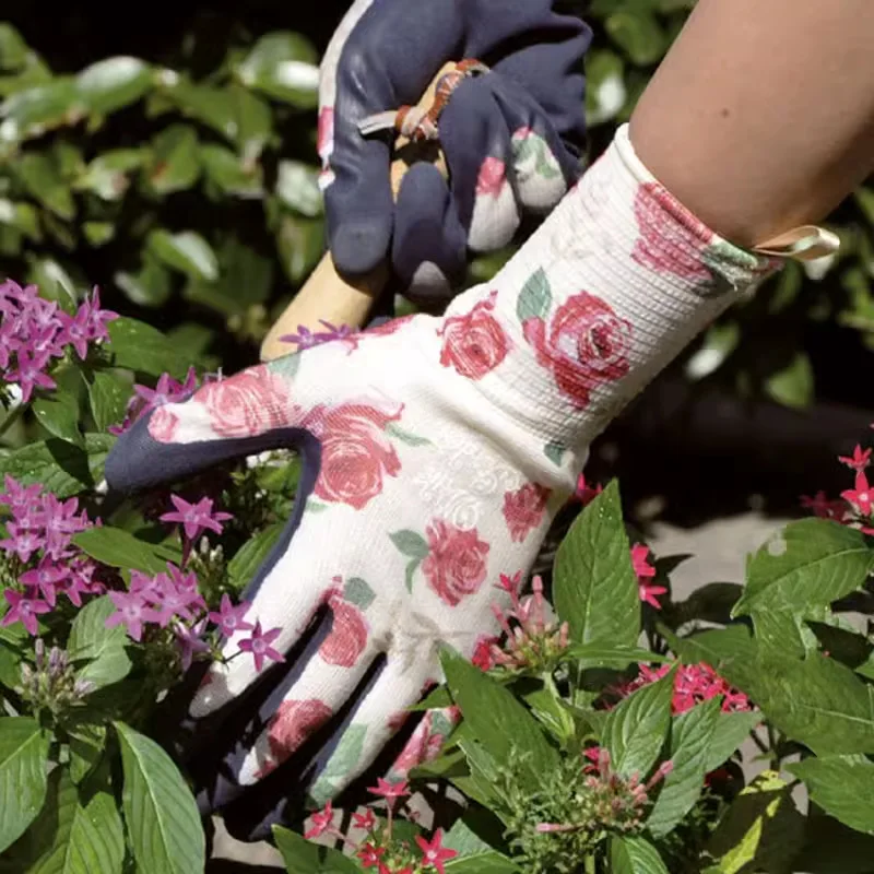 Print gardening gloves digging soil picking vegetables planting flowers cactus thorn-proof and waterproof winter work gloves