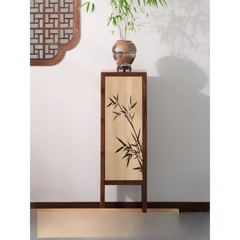Living room floor-to-ceiling solid wood flower rack, black walnut multi-layer storage flower rack