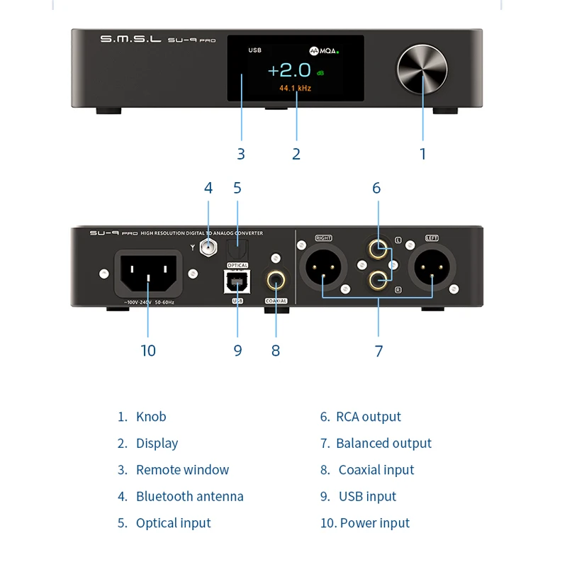 Imagem -05 - Decodificador Smsl-su-9 Pro com Controle Remoto Mqa e Mqa-cd Bluetooth 5.0 Dac Xu316 768khz 32bit Dsd512 Es9039mpro