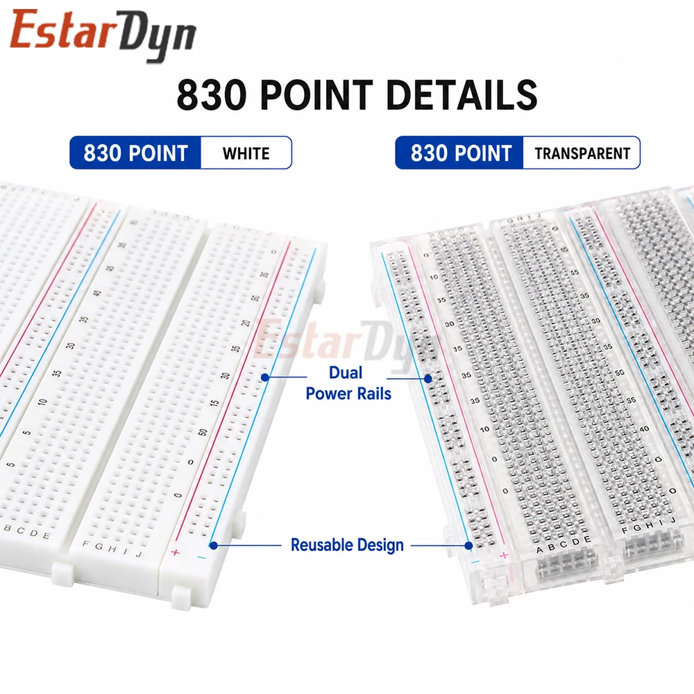 Estardyn 400 Points Breadboard 830 points Breadboard MB-102 Solderless PCB test Board 400 Hole Breadboard MB102 Test Develop DIY