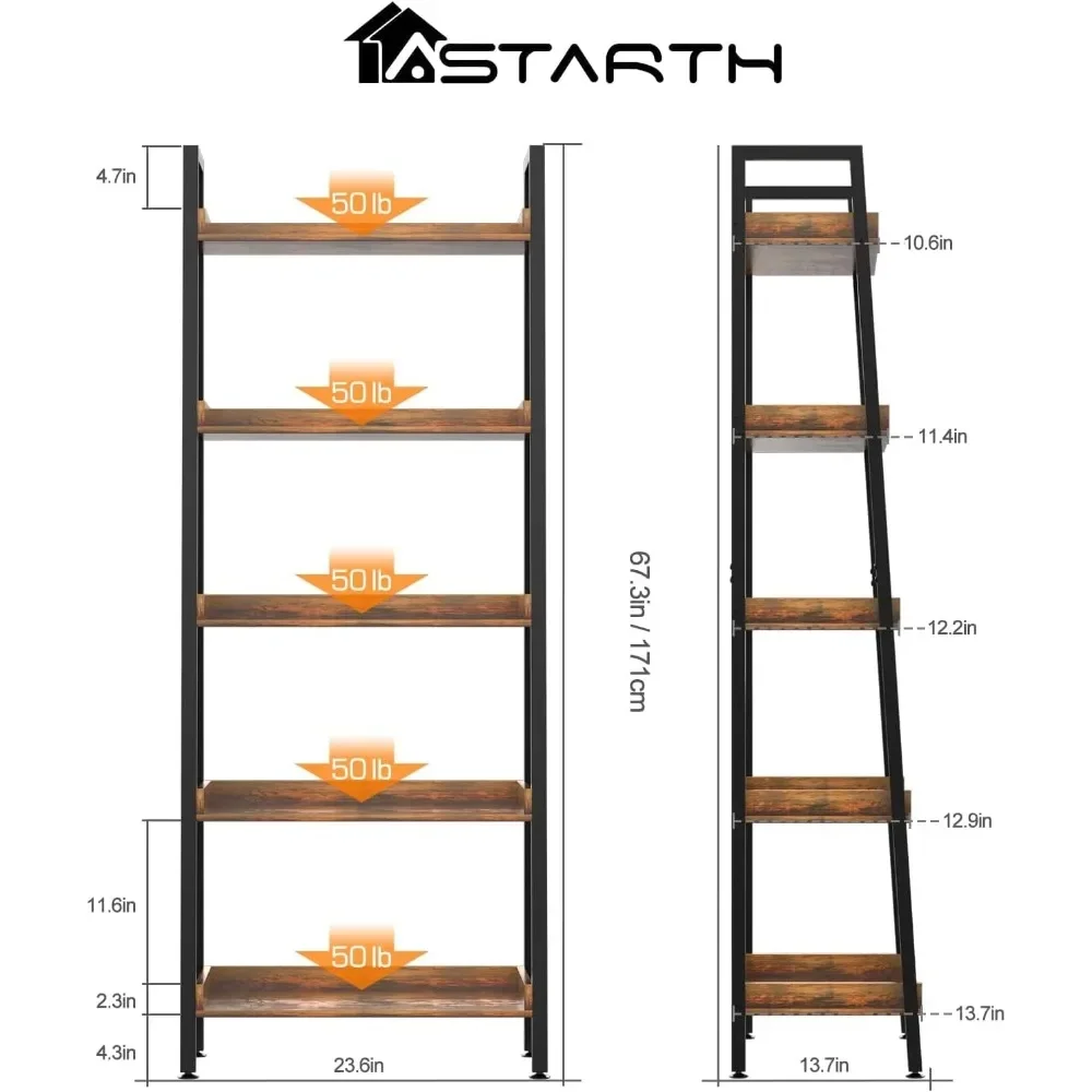 Shelf Storage Organizer Rustic Brown Book Shelf Clearance Iron Living Room Kitchen-67.3'' H Easy Assembly Booksellers Shoe Rack