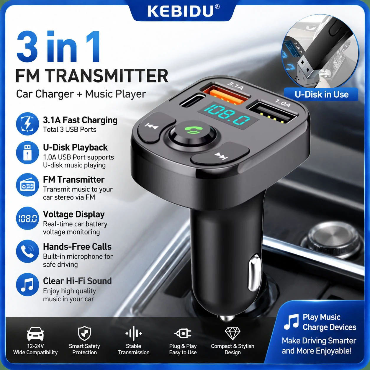 Bluetooth 5.0 Fm Transmitter Handsfree Wireless Car Kit Dual Usb Car Charger FM Transmitter Receiver Mp3 Player Adapter